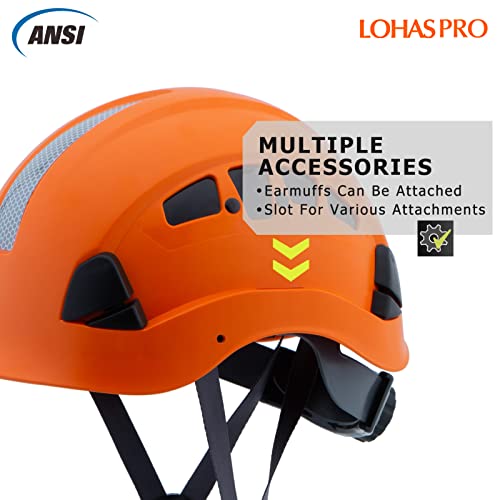 LOHASPRO Hard Hats Construction Safety Helmet ANSI Z89.1 Approved OSHA Hardhat, LOHASPRO Vented Men Worker Orange Hard Hat with Chin Strap Tree Climbing Rescue Arborist Helmet (P4 Orange) - Image 2