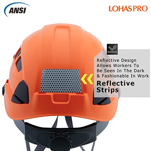 LOHASPRO Hard Hats Construction Safety Helmet ANSI Z89.1 Approved OSHA Hardhat, LOHASPRO Vented Men Worker Orange Hard Hat with Chin Strap Tree Climbing Rescue Arborist Helmet (P4 Orange) - Image 3