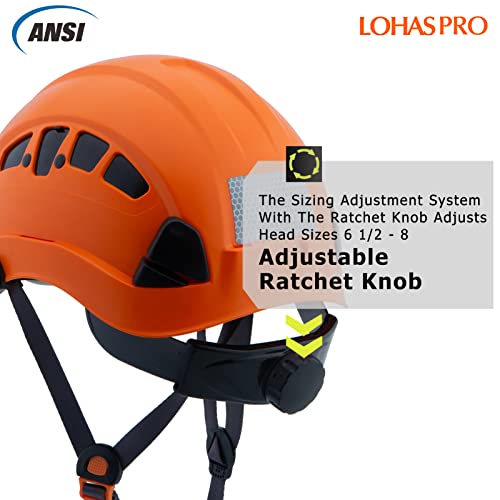 LOHASPRO Hard Hats Construction Safety Helmet ANSI Z89.1 Approved OSHA Hardhat, LOHASPRO Vented Men Worker Orange Hard Hat with Chin Strap Tree Climbing Rescue Arborist Helmet (P4 Orange) - Image 5