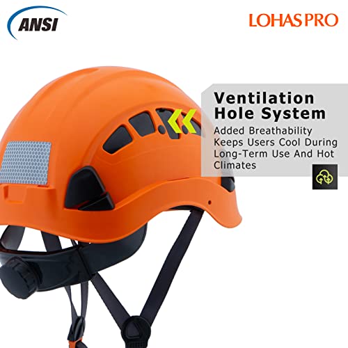 LOHASPRO Hard Hats Construction Safety Helmet ANSI Z89.1 Approved OSHA Hardhat, LOHASPRO Vented Men Worker Orange Hard Hat with Chin Strap Tree Climbing Rescue Arborist Helmet (P4 Orange) - Image 4