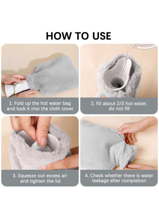 Yakiter Hot Water Bottle with Soft Fleece Cover, Hot Water Bag for Cold & Hot Therapy, Pain Relief, Back, Neck, Period Cramps (Grey) - Image 2