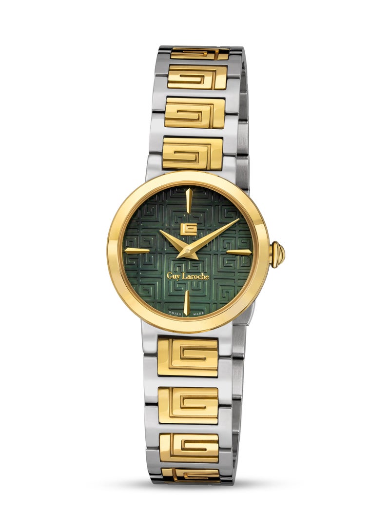 Guy Laroche Ariane Watch for Women with Silver and Gold Stainless Steel Bracelet 25 mm 5 Atm 