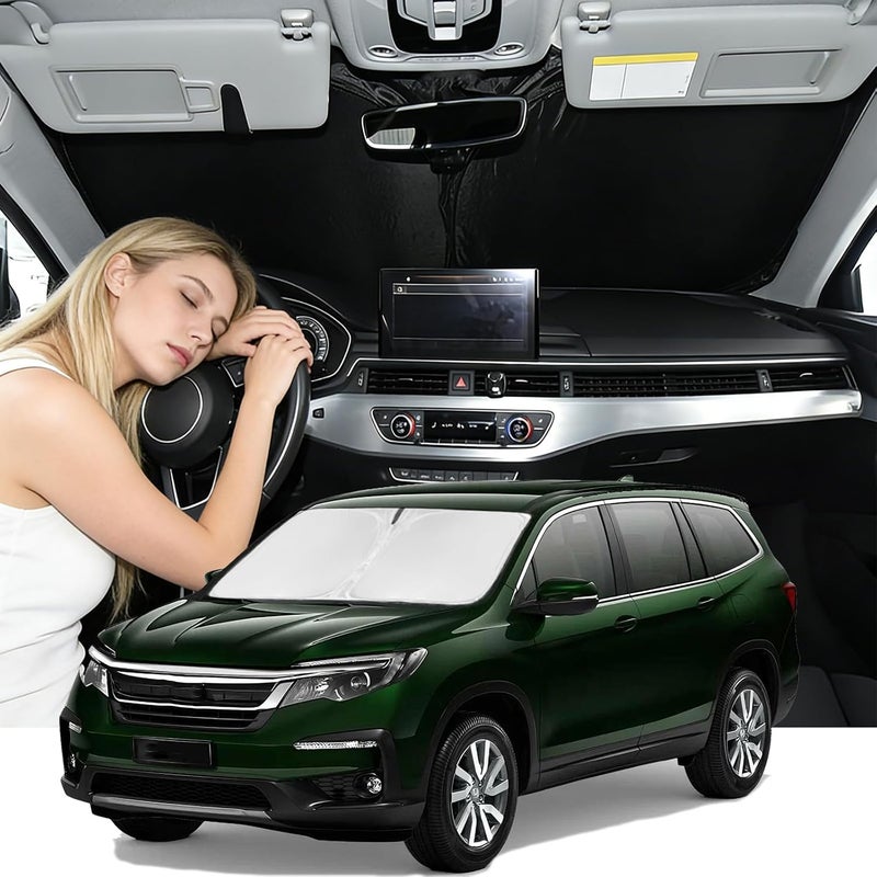 ZOIBV Windshield Sunshade for Honda Pilot 2009-2015 Sun Shade Car Windshield Accessories Upgrade 4 Layers Blocks UV Rays Custom Fit Pilot 240T Car Window Shades Front Windshield Keep Cool Foldable Single & bulk storage compatible - Image 1