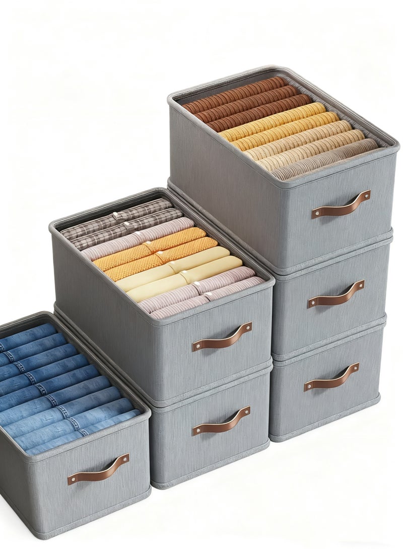 ميرتينج 4 قطع سلال تخزين قابلة للطي مع مقبض جلدي وأكياس تخزين قابلة للغسل للخزانة لتنظيم أدراج الملابس - Image 1