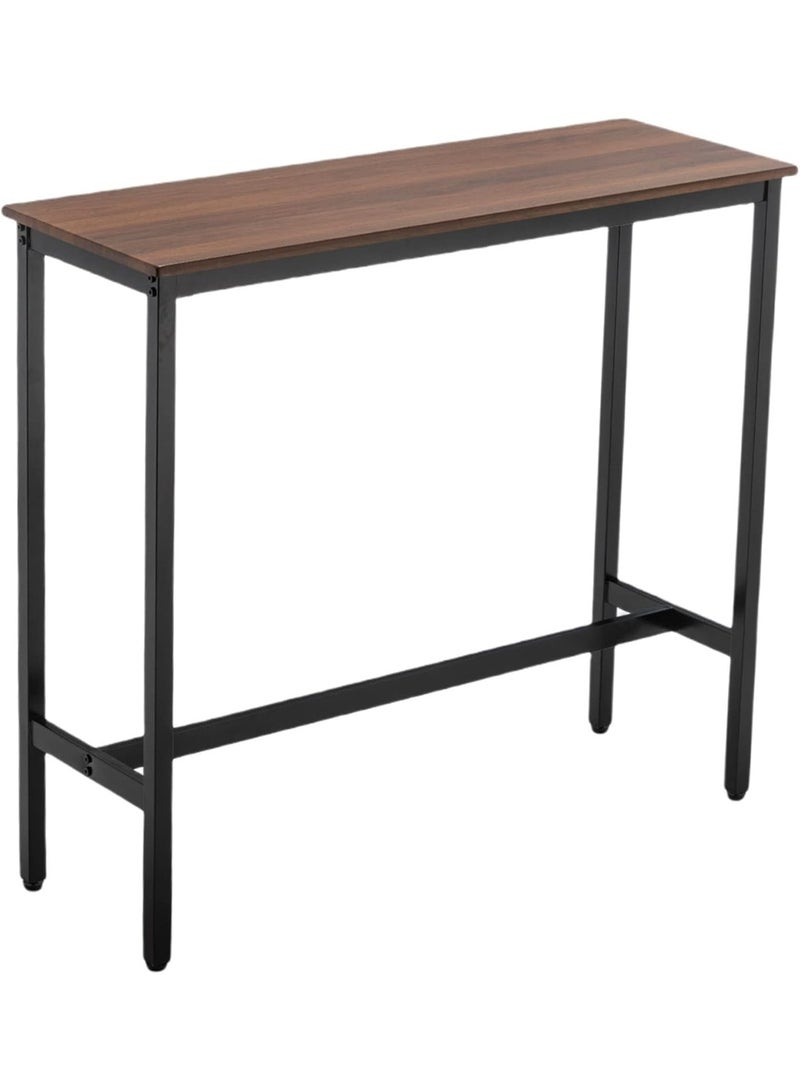 Awonde طاولة بار مستطيلة Awonde بارتفاع 41 بوصة – طاولة صناعية للمطبخ، غرفة الطعام، غرفة المعيشة، المدخل، أو طاولة كونصول، سطح خشبي بني مع إطار معدني أسود - Image 1
