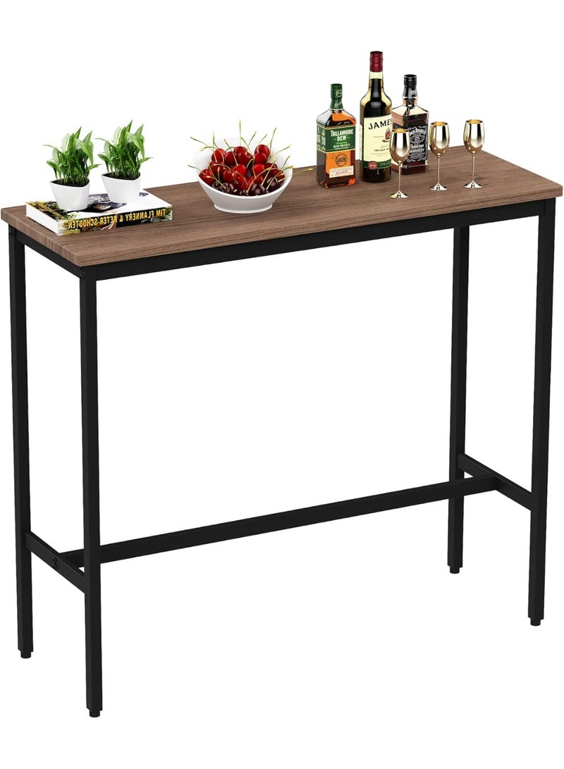 Awonde طاولة بار مستطيلة Awonde بارتفاع 41 بوصة – طاولة صناعية للمطبخ، غرفة الطعام، غرفة المعيشة، المدخل، أو طاولة كونصول، سطح خشبي بني مع إطار معدني أسود - Image 4
