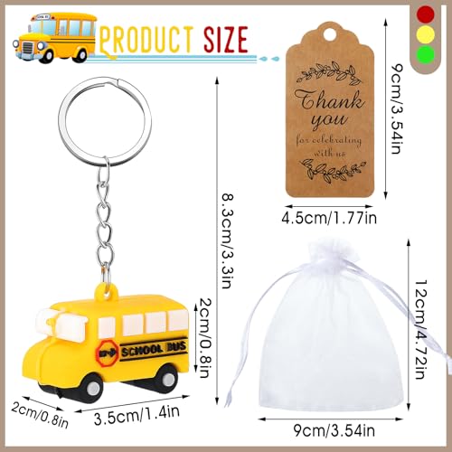 Equsion 12 Pcs School Bus Party Favors School Bus Keychain with White Organza Thank You Kraft Tags for Birthday Party Favors Backpack Key Decorations Classroom Rewards School Bus Theme Supplies - Image 5