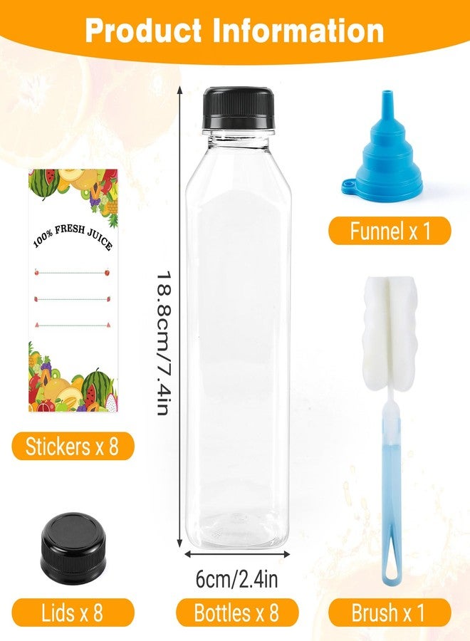 Bgtecho 8 Pcs Plastic Juice Bottles with Caps, 16Oz Plastic Bottles with Label, Reusable Clear Bulk Beverage Containers for Juice, Empty Bottle for Juicing, Drinking, Smoothie and Other Beverages - Image 2