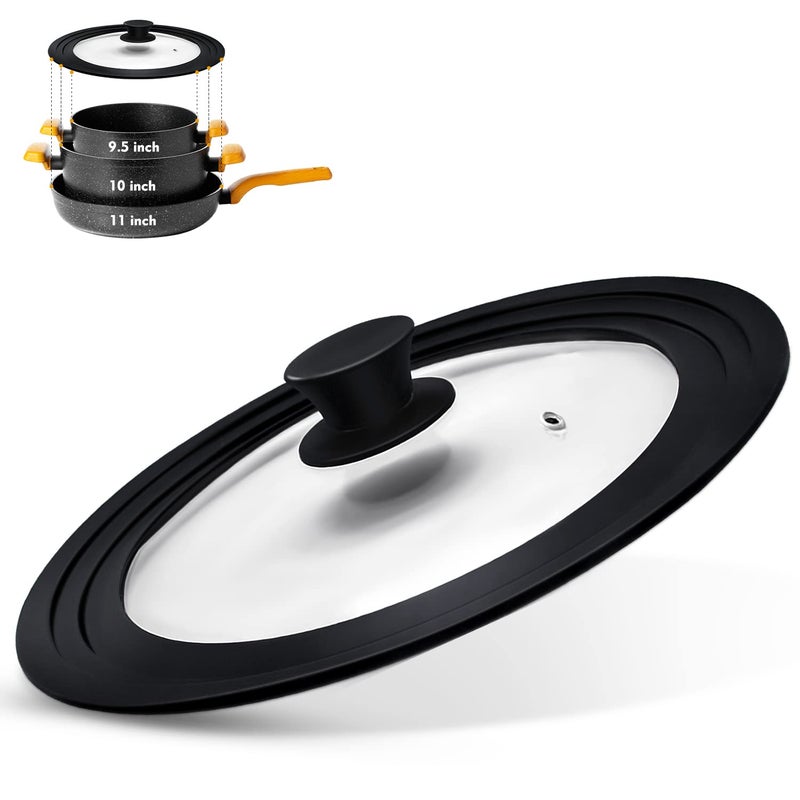 Ydeapi Universal Lid for Pots Pans and Skillets Pot Lid With Heat Resistant Silicone Rim and Tempered GlassFits 95 10 11 Diameter Pots and Pans