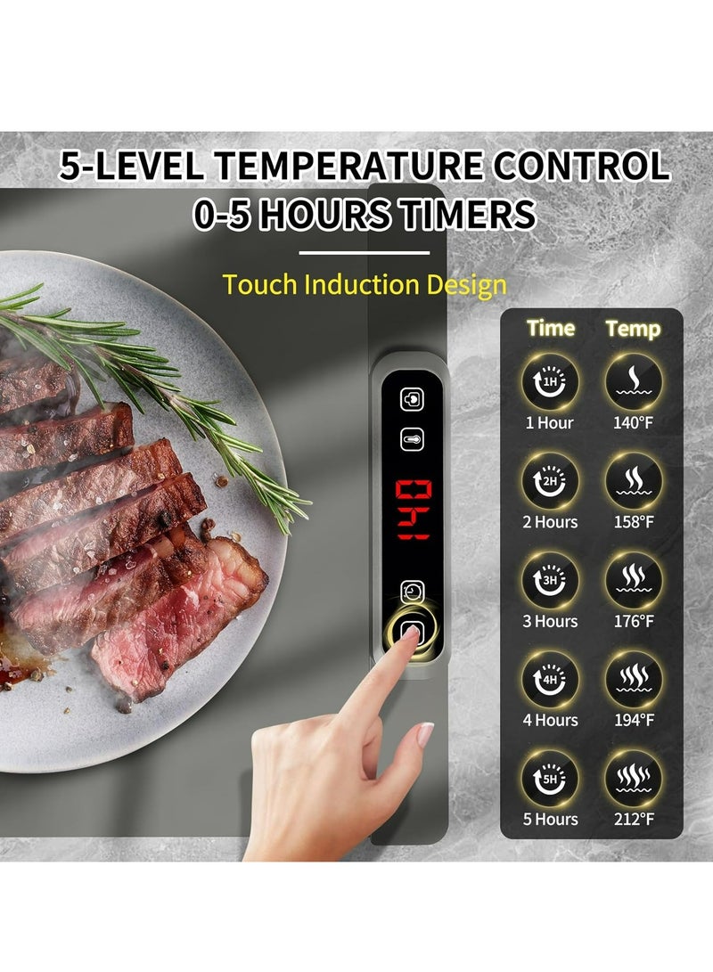 حصيرة تدفئة الطعام، صينية تدفئة كهربائية من السيليكون، 5 مستويات لدرجة الحرارة، مؤقت 4 ساعات، قفل أمان للأطفال، رمادي - Image 2