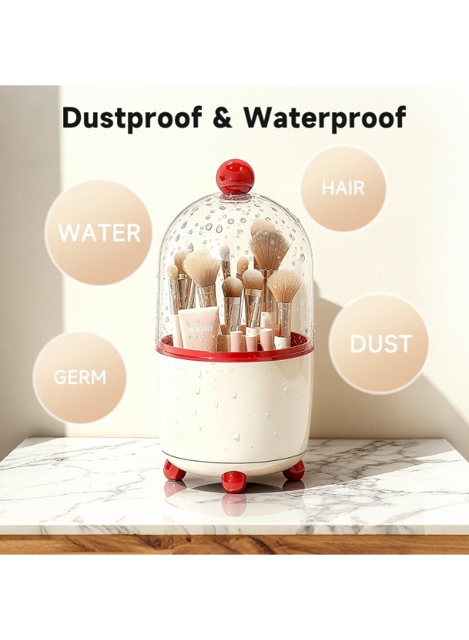 Makeup Brush Holder with Lid, Cosmetic Tools Organizer with Cover, 360° Rotating Sliding Opening Dustproof Brushes Container for Vanity, Ideal Gift for Girlfriend Wife Friends (Red) - Image 5