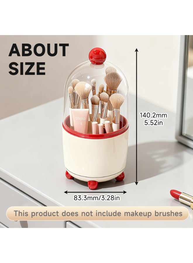 Makeup Brush Holder with Lid, Cosmetic Tools Organizer with Cover, 360° Rotating Sliding Opening Dustproof Brushes Container for Vanity, Ideal Gift for Girlfriend Wife Friends (Red) - Image 2