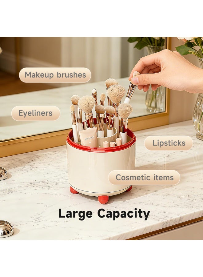 Makeup Brush Holder with Lid, Cosmetic Tools Organizer with Cover, 360° Rotating Sliding Opening Dustproof Brushes Container for Vanity, Ideal Gift for Girlfriend Wife Friends (Red) - Image 4