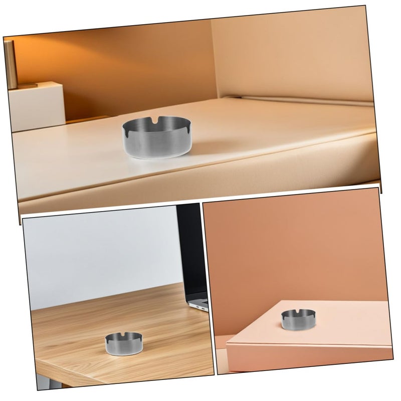 2pcs 8cm Stainless Steel Round Windproof Ashtray for Cigar Cigarette Indoor Outdoor Use - Image 4