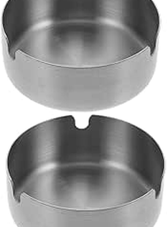 2pcs 8cm Stainless Steel Round Windproof Ashtray for Cigar Cigarette Indoor Outdoor Use - Image 1