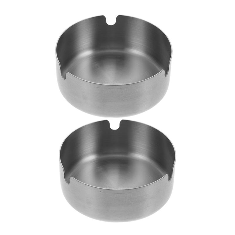 2pcs 8cm Stainless Steel Round Windproof Ashtray for Cigar Cigarette Indoor Outdoor Use - Image 2
