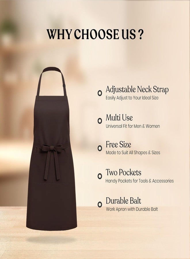 CRASOME Apron for Kitchen | Unisex Cooking Apron with 2 Pockets and Adjustable Straps | Apron for Chef, Hotel, Cafe, Restaurant, Gardening, Workshop (Brown Pack of 3) - Image 2