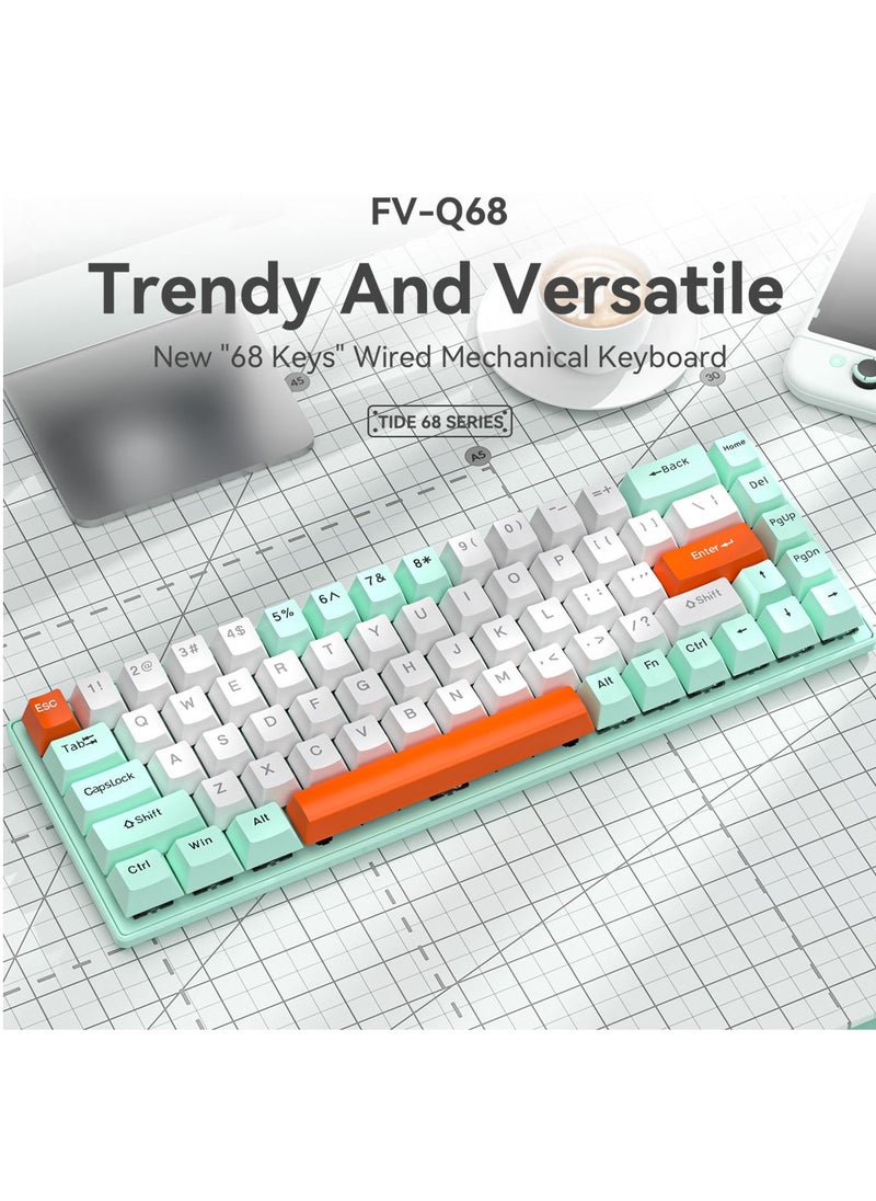 FlashHawk - 65% Wired RGB Gaming Keyboard, 68 Keys Blue Switch Hot-Swappable Compact Mechanical Keyboard for PC/Computer-Green/White - Image 1