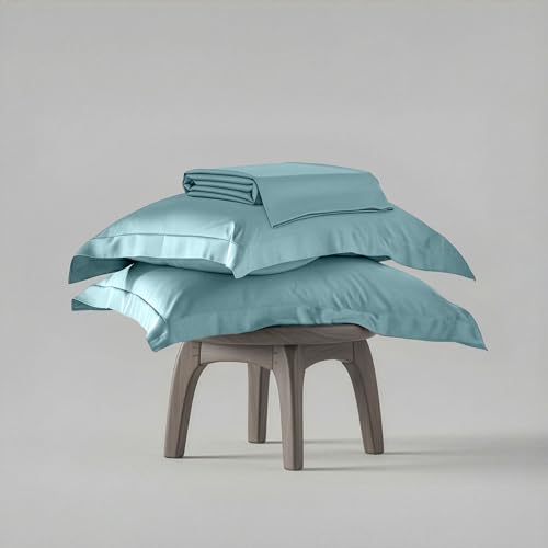 Stoa Paris Satin Bedsheet King Size with 2 Pillow Covers, 300TC Premium Bedsheets King Size, Home Decor, Ultimate Comfort, 274 cm x 228 cm, Date Night - Dreamy Blue - Image 5