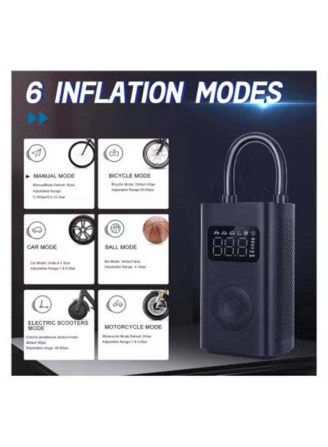 JAJEEK Portable Electric Air Compressor 2 – 150 PSI Fast Inflation | Smart Digital Display & Auto Shut-Off | USB-C Rechargeable Cordless Tire Inflator for Car, Bike, Motorcycle, Sports Balls & Inflatables – Compact & Lightweight - Image 5