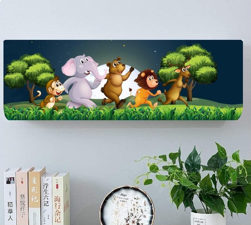 STUTI WORLD Polyester Beatiful Designer Ac Cover, Printed Air Conditioning Dust Cover Folding Design Cover For Indoor And All Type AC Split Cover (Jungle Animals Safari 1.5 Ton) - Image 1