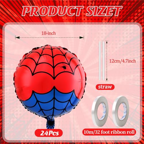 AXBMM 24 PCS 18 Inch Spider Themed Foil Balloons Happy Birthday Balloon for Vibrant Party DecorationsDurable Reusable Foil Mylar BalloonsPerfect for Spider Birthday Party Supplies - Image 5
