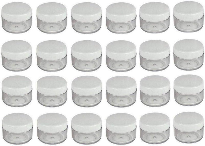 24PCS 15 Gram 15ml 0.5oz Refillable White Plastic Screw Cap Lid with Clear Base Empty Plastic Sample Container Jars for Cosmetic Make Up Cream Lotion Eye Shadow Nails Powder Gems Jewelry