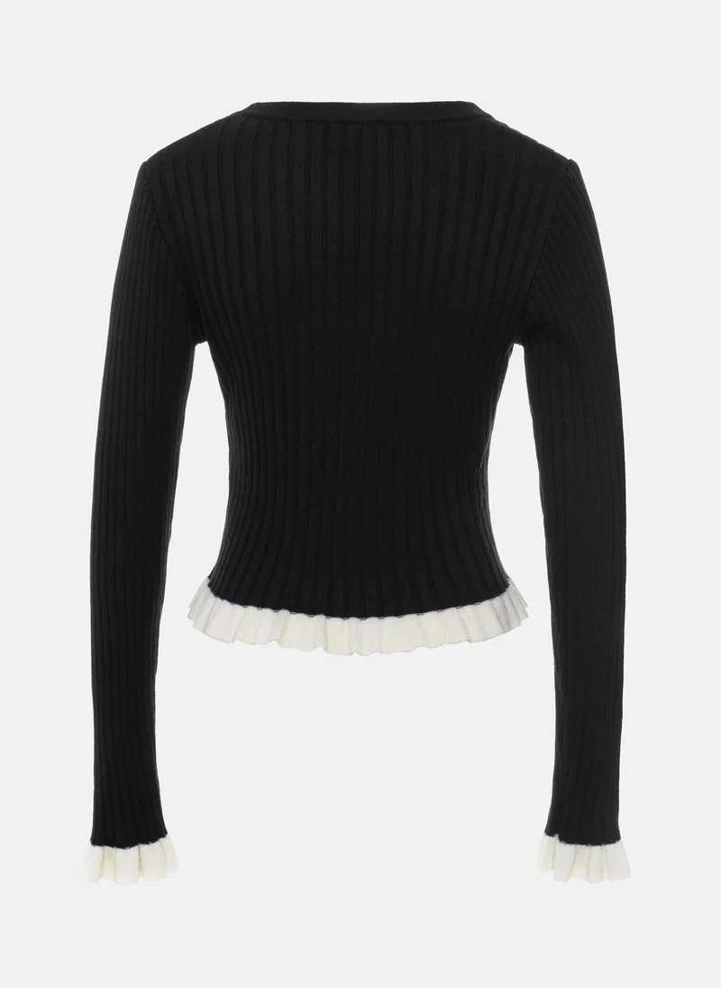 Lichi Rib-knit cardigan with contrasting ruffles