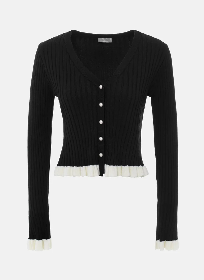 Lichi Rib-knit cardigan with contrasting ruffles
