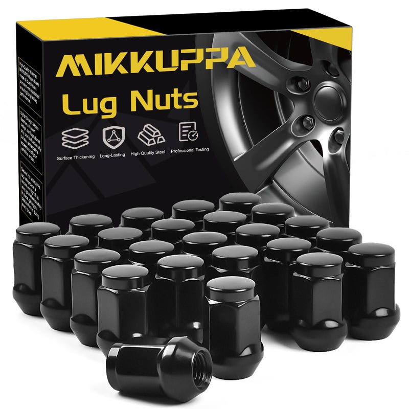 MIKKUPPA MIKKUPPA 24PCS M14x1.5 Lug Nuts - 3/4" Hex, 1.38" Tall, 0.9" Wide - Replacement for 1999-2020 Chevrolet Silverado 1500, 2015-2016 Ford F-150 Aftermarket Wheel - Black Acorn Closed End Solid Lug Nuts - Image 1