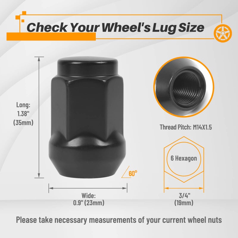 MIKKUPPA MIKKUPPA 24PCS M14x1.5 Lug Nuts - 3/4" Hex, 1.38" Tall, 0.9" Wide - Replacement for 1999-2020 Chevrolet Silverado 1500, 2015-2016 Ford F-150 Aftermarket Wheel - Black Acorn Closed End Solid Lug Nuts - Image 2