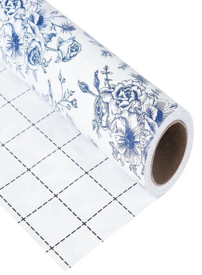 Ulmasinn Blue Floral Wrapping Paper Roll - 17 Inches x 33 Feet - Vintage Toile Blue Floral Design with Cut Lines for Upscale Gifts, Birthday, Valentine's Day, Wedding, Mother’s Day - Image 1