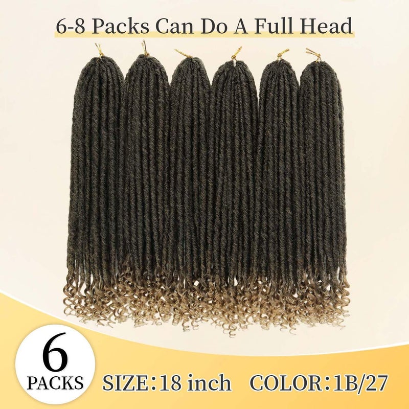 MODERN QUEEN Goddess Locs Crochet Hair 6 Packs 18 Inch Straight Faux Locs Crochet Hair for Black Women, Crochet Pre-Looped Curly Hair Soft Faux Locs Synthetic Braiding Hair Extensions (18 Inch, 6 Packs, 1B-27#) - Image 3