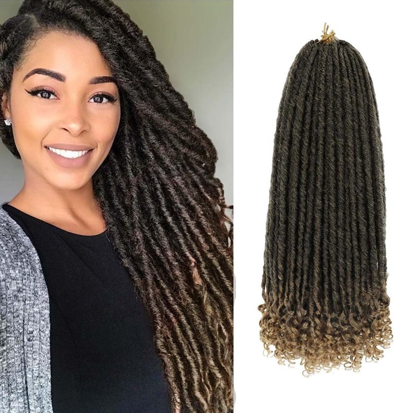 MODERN QUEEN Goddess Locs Crochet Hair 6 Packs 18 Inch Straight Faux Locs Crochet Hair for Black Women, Crochet Pre-Looped Curly Hair Soft Faux Locs Synthetic Braiding Hair Extensions (18 Inch, 6 Packs, 1B-27#) - Image 1