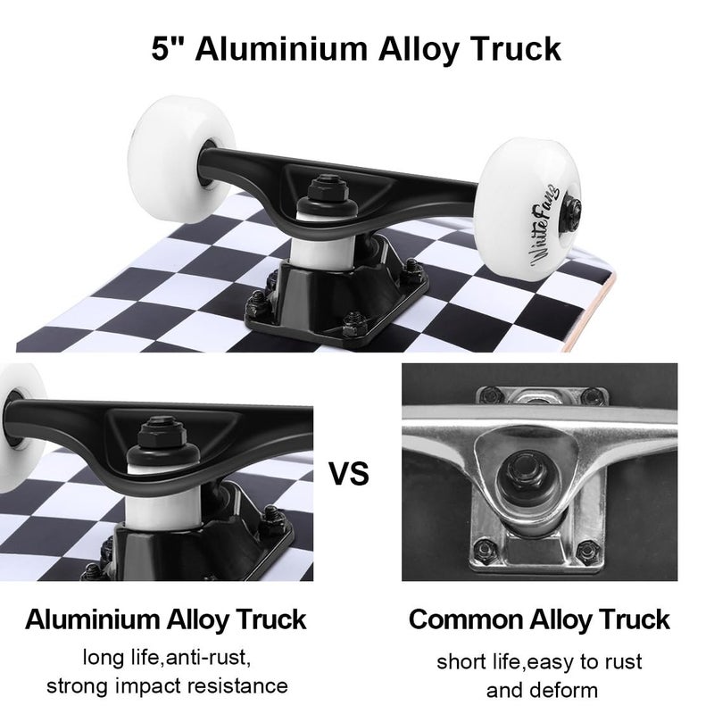 وايت فانغ ألواح تزلج للمبتدئين ، لوح تزلج كامل 31 × 7.88 ، 7 طبقات من خشب القيقب الكندي مزدوج الركلات المقعرة وألواح تزلج للأطفال والمبتدئين للرياضة - Image 4