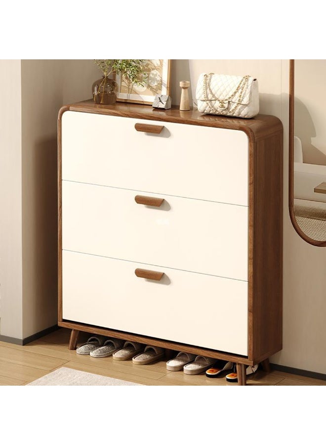 خزانة أحذية ضيقة، خزانة تخزين خشبية مع 3 أدراج قابلة للطي وأرجل خشبية صلبة لمنظم الأحذية، رف أحذية نحيف قابل للطي لمدخل المنزل، موفر للمساحة، XG029 (بني مع أبيض) - Image 1