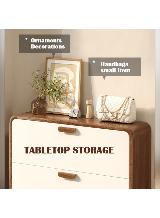 خزانة أحذية ضيقة، خزانة تخزين خشبية مع 3 أدراج قابلة للطي وأرجل خشبية صلبة لمنظم الأحذية، رف أحذية نحيف قابل للطي لمدخل المنزل، موفر للمساحة، XG029 (بني مع أبيض) - Image 5