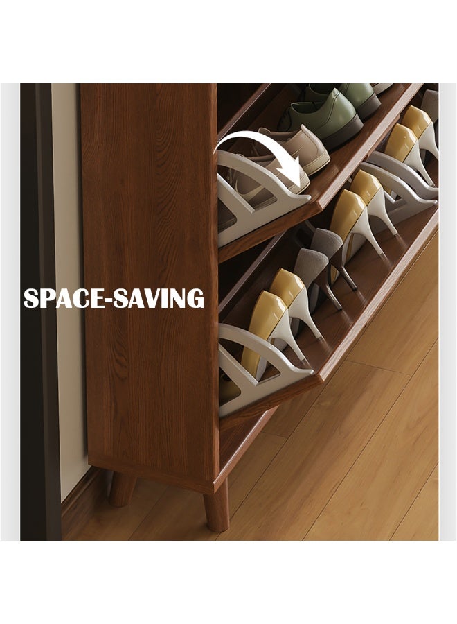 خزانة أحذية ضيقة، خزانة تخزين خشبية مع 3 أدراج قابلة للطي وأرجل خشبية صلبة لمنظم الأحذية، رف أحذية نحيف قابل للطي لمدخل المنزل، موفر للمساحة، XG029 (بني مع أبيض) - Image 4