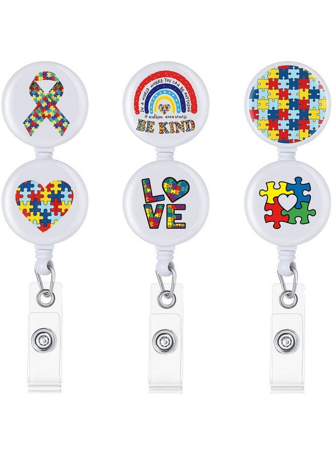 Tinlade 6 Pack Rainbow Be Kind Id Badge Holder Autism Awareness Puzzle Badge Reel Retractable Nursing Badge Clip Decorative Autism Badge Reel With Clip For Doctor Nurse Student Card Holder Name Tag - Image 1