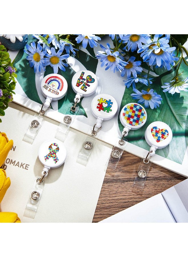Tinlade 6 Pack Rainbow Be Kind Id Badge Holder Autism Awareness Puzzle Badge Reel Retractable Nursing Badge Clip Decorative Autism Badge Reel With Clip For Doctor Nurse Student Card Holder Name Tag - Image 4