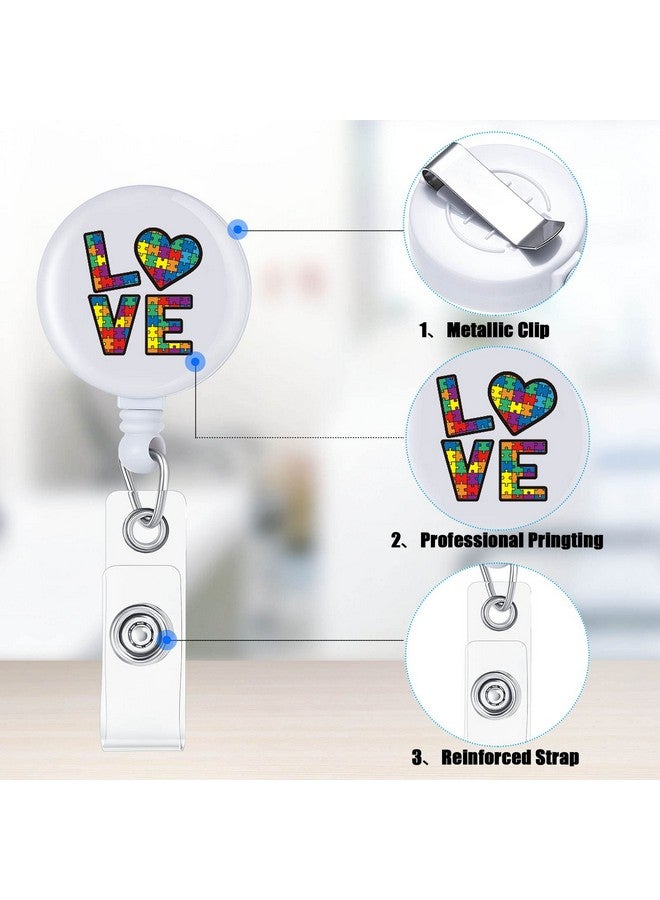 Tinlade 6 Pack Rainbow Be Kind Id Badge Holder Autism Awareness Puzzle Badge Reel Retractable Nursing Badge Clip Decorative Autism Badge Reel With Clip For Doctor Nurse Student Card Holder Name Tag - Image 2