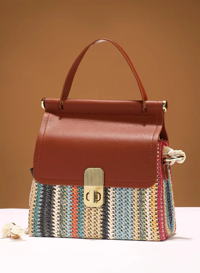 Haute Sauce Woven Striped Top Handle Bag