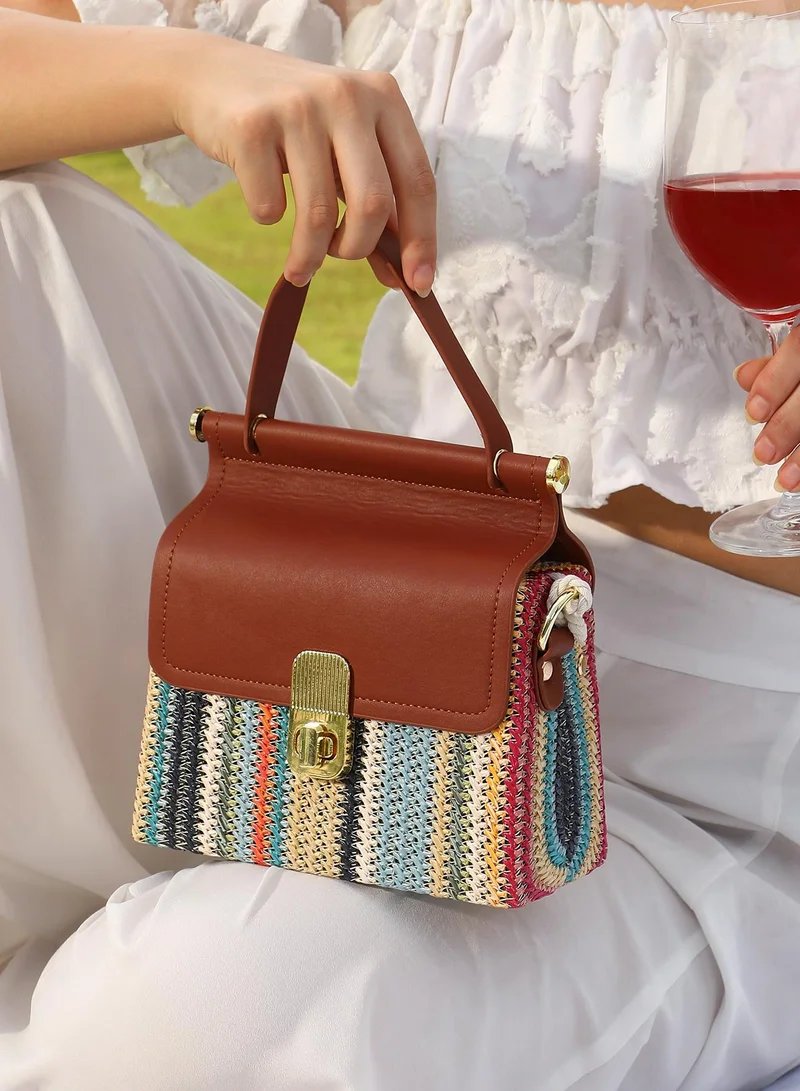 Haute Sauce Woven Striped Top Handle Bag