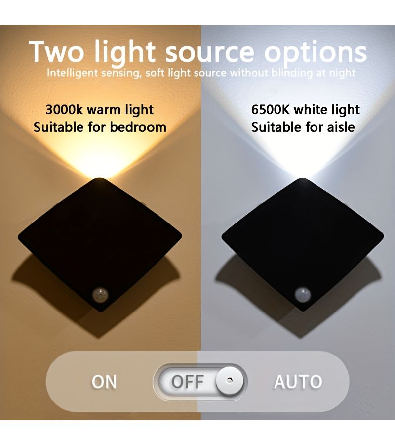3pcs Manta Ray Motion Sensor Night Light Warm White Battery Operated Stair Wall Lamp - Image 2