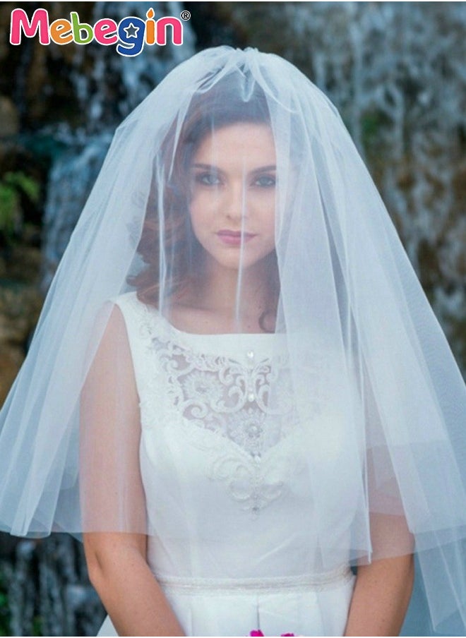 MEBEGIN - Women's 2-tier Bridal Veil Costumes with Tooth Comb, Simple Elegant Bridal Veil, Classic High-Quality Bridal Veil, Costumes Accessories, Items for Proposals or Weddings, Easy to Wear and Be Stored, No Awful Odor - Image 1
