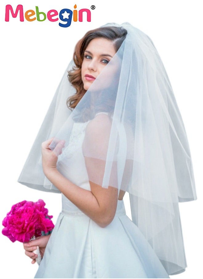 MEBEGIN - Women's 2-tier Bridal Veil Costumes with Tooth Comb, Simple Elegant Bridal Veil, Classic High-Quality Bridal Veil, Costumes Accessories, Items for Proposals or Weddings, Easy to Wear and Be Stored, No Awful Odor - Image 1