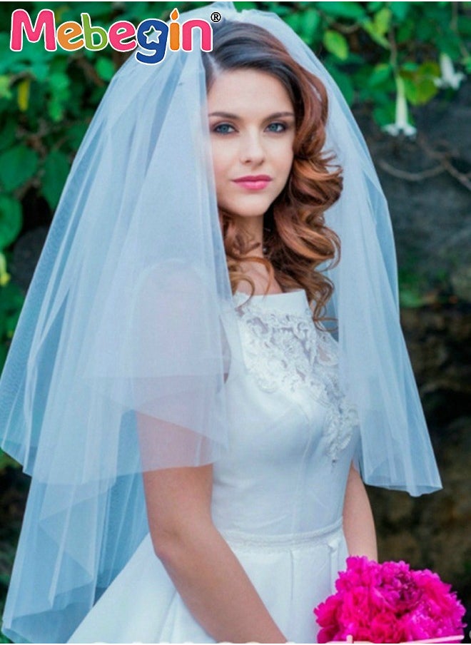 MEBEGIN - Women's 2-tier Bridal Veil Costumes with Tooth Comb, Simple Elegant Bridal Veil, Classic High-Quality Bridal Veil, Costumes Accessories, Items for Proposals or Weddings, Easy to Wear and Be Stored, No Awful Odor - Image 1