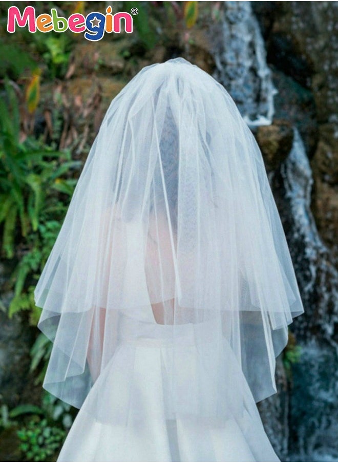MEBEGIN - Women's 2-tier Bridal Veil Costumes with Tooth Comb, Simple Elegant Bridal Veil, Classic High-Quality Bridal Veil, Costumes Accessories, Items for Proposals or Weddings, Easy to Wear and Be Stored, No Awful Odor - Image 1