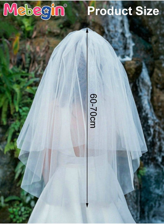 MEBEGIN - Women's 2-tier Bridal Veil Costumes with Tooth Comb, Simple Elegant Bridal Veil, Classic High-Quality Bridal Veil, Costumes Accessories, Items for Proposals or Weddings, Easy to Wear and Be Stored, No Awful Odor - Image 1