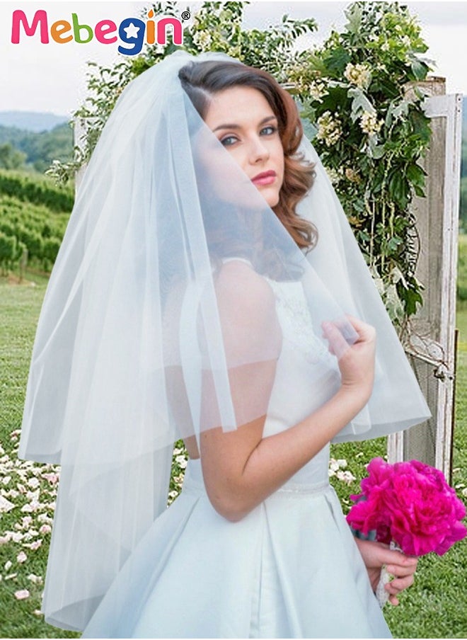 MEBEGIN - Women's 2-tier Bridal Veil Costumes with Tooth Comb, Simple Elegant Bridal Veil, Classic High-Quality Bridal Veil, Costumes Accessories, Items for Proposals or Weddings, Easy to Wear and Be Stored, No Awful Odor - Image 1